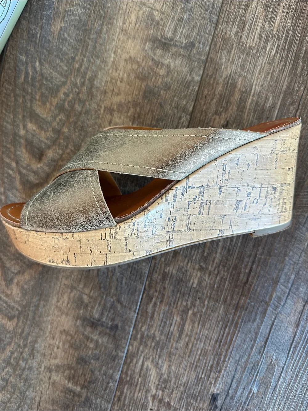 Sonoma Metallic Bronze Crisscross Cork Wedge Sandals